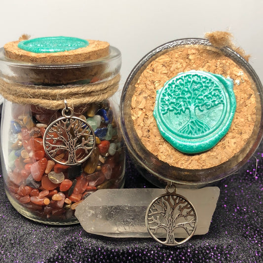 Large chakra stone filled bottle