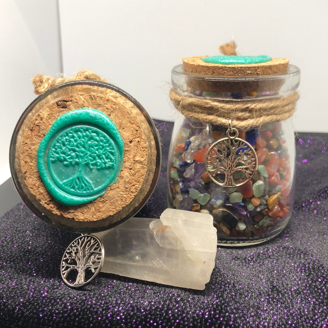 Large chakra stone filled bottle